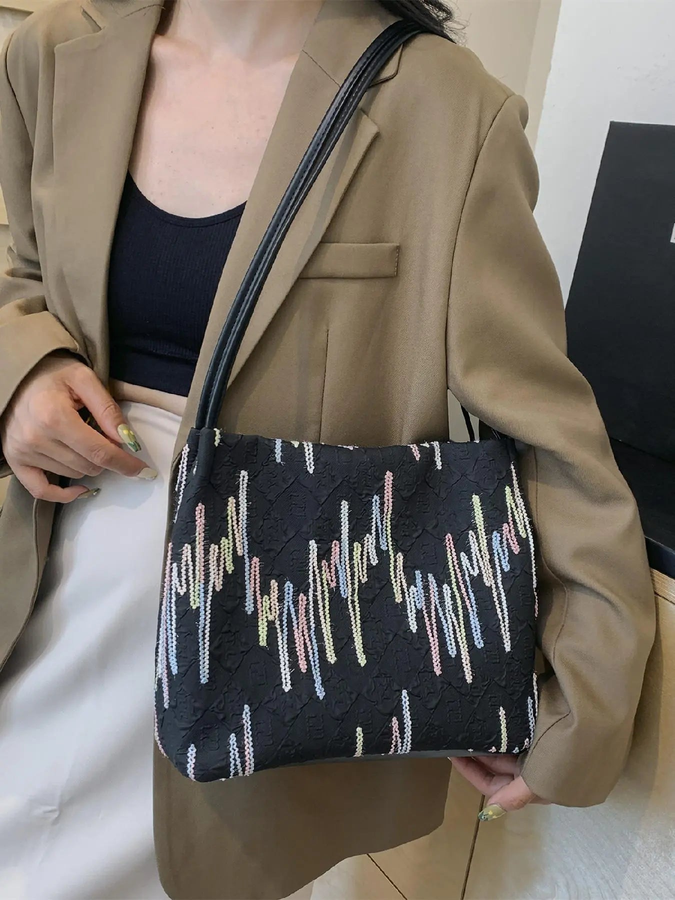 National Day Offers Random Floral Embroidered Canvas Shoulder Bag, Fashionable Large Capacity Tote Bag For Women, Trendy Women's Shopping Bag, Canvas Bags, Boho Bag, Handbag Shoulder Bag