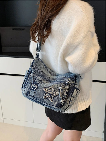 Casual and Fashionable Multi-Pocket Star Pattern Crossbody Bag, Shoulder Bag, Casual Trendy Bag, Crossbody Shoulder Handbag