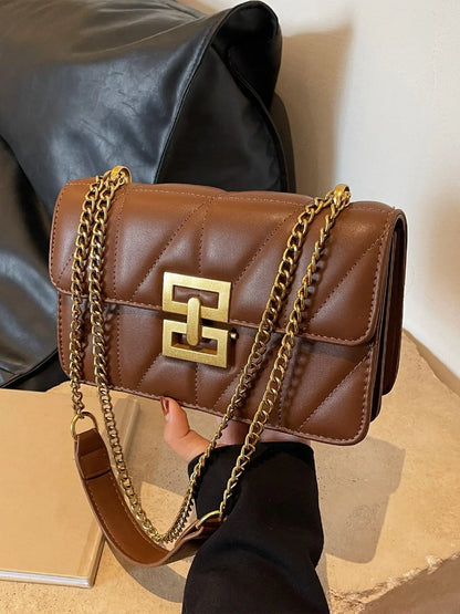 Fashion Chain Strap Quilted Pu Leather Square Bag, Simple Plain Fashionable Stylish Crossbody Bag with Shoulder Strap, Casual Handbag Shoulder Bag, Daily Commuting Crossbody Shoulder Purses for Women